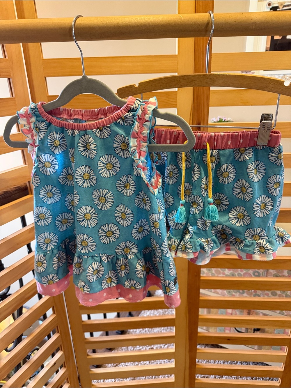 Matilda Jane Blue Daisy Tank and Shorts Set with Pink Trim